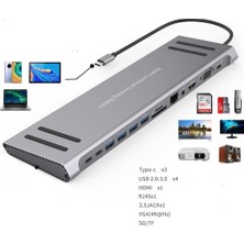 Daytona MST-14U 14IN1 Stand Özellikli Type-C Hub USB 3.0-SD/TF-RJ45-HDMI-VGA-USB-C 60W Dönüştürücü MST-14U