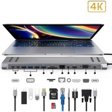 Daytona Type-C™ to (Audio Port 3xUSB 3.0 Gigabit Ethernet MicroSD+ SD DP 4K Ultra HD HDMI VGA TYPE-C) 14IN1 Macbook Uyumlu Adaptör