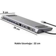 Daytona Type-C™ to (Audio Port 3xUSB 3.0 Gigabit Ethernet MicroSD+ SD DP 4K Ultra HD HDMI VGA TYPE-C) 14IN1 Macbook Uyumlu Adaptör