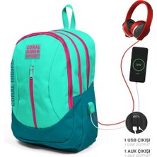 Coral High Sport Su Yeşili Civit Dört Bölmeli USB Şarjlı Kulaklık Çıkışlı Sırt Çantası 23229