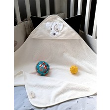 Tanem Home %100 Pamuk Krem Köpek Desen Nakışlı Bebek Havlu Kundak 75X75 cm