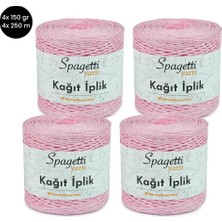 Spagetti Yarn Kağıt Ip 4'lü Açık Pembe El Örgü Ipliği