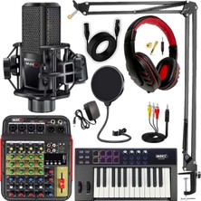 Stüdyo Ekipmanları Midi Live Paket-2 Ses Kartlı Mikser Midi Klavye MX-2020 Mikrofon Kulaklık