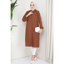 Hafsa Mina Yazlık Uzun Pamuklu Tunik Kahverengi