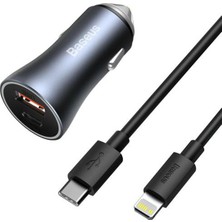 Baseus Golden Contactor Pro 40W USB Type-C Dual Hızlı Araç Şarj Başlık + Type-C To Lightning iPhone