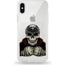 Printify Apple iPhone Xs Uyumlu Kapak Skeleton Fighter Tasarımlı Şeffaf Silikon Kılıf