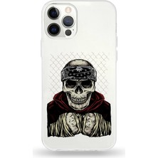Printify Apple iPhone 12 Pro Max Uyumlu Kapak Skeleton Fighter Tasarımlı Şeffaf Silikon Kılıf