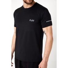 Run Nefes Alan Spor Kısa Kollu Reflektör Baskılı T-Shirt Siyah Erkek