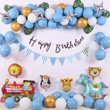 Çıtı Pıtı Store Mavi Balon Safari Folyo Kafalı Doğum Günü Balon Seti