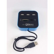 USB 2.0 HUB ÇOKLAYICI 3 PORT KART OKUYUCU ÇOKLU HADRON HDX-7006 Mavi