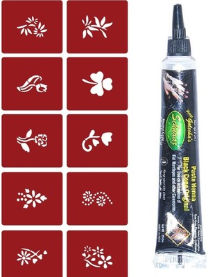 Enhavalı Minimal Geçici Dövme Yapma Seti 10 Desen 1 Tüp Siyah Kına BR008