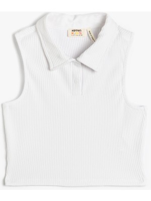 Koton Polo Yaka Crop Üst Kolsuz Pamuklu Ribanalı