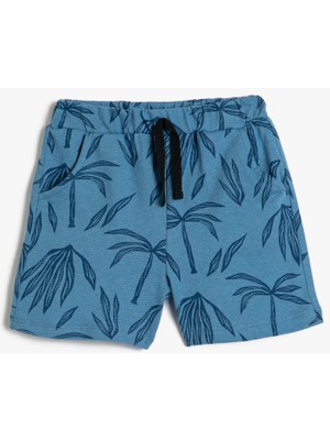 Koton Şort Beli Bağlamalı Cepli Palmiye Baskılı Pamuklu