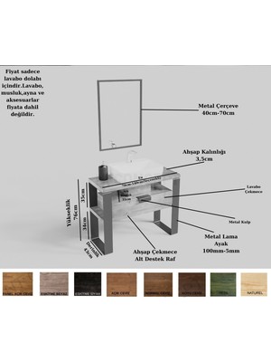 Ntconcept Mina Ayna Çerçeveli Masif Ahşap Lavabo Dolabı HILTON(130CM)