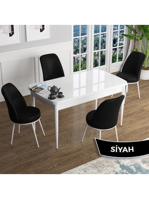 Canisa Concept Han Serisi 70X114 Açılabilir Mdf Beyaz Ahşap Desen Mutfak Masası Takımı 4 Sandalye