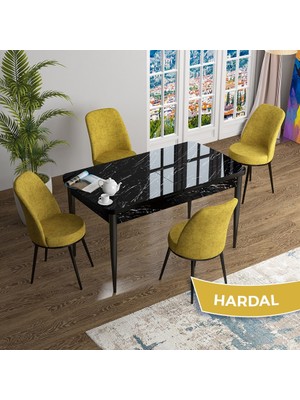 Canisa Concept Han Serisi 70X114 Açılabilir Mdf Siyah Mermer Desen Mutfak Masası Takımı 4 Sandalye