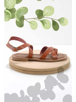Bambi Turuncu Taba Leather Kadın Sandalet K05826017703