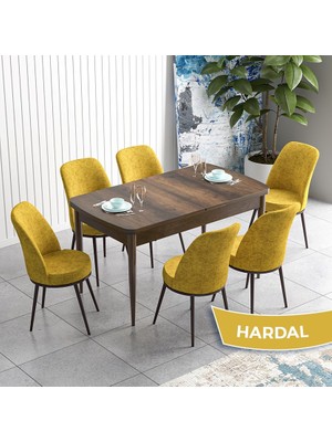Canisa Concept Han Serisi 70X114 Açılabilir Mdf Barok Ahşap Desen Mutfak Masası Takımı 6 Sandalye