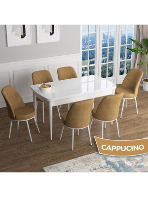 Canisa Concept Han Serisi 70X114 Açılabilir Mdf Beyaz Mermer Desen Mutfak Masası Takımı 6 Sandalye