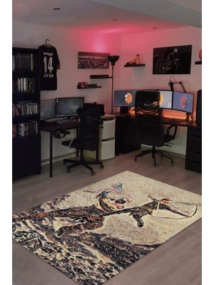 Homshtag Kratos ile Atreus Dokuma Tabanlı Yıkanabilir God Of War Gamer Halısı