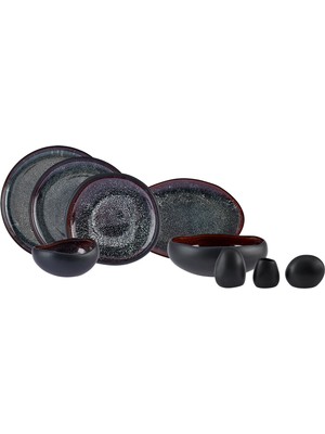 Karaca Streamline Galactic Siyah 59 Parça 12 Kişilik Yemek Takımı Stoneware Malzeme ile Desenli