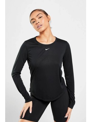 Nike Dri-Fit One Swoosh  Standart Kesim Siyah Uzun Kollu Tişört Antreman Üstü