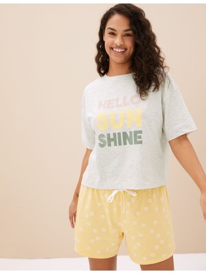 Marks & Spencer Slogan Desenli Kısa Kollu Pijama Üstü