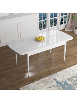 Canisa Concept Han Serisi 70X114 Açılabilir Mdf Beyaz Mermer Desen Mutfak Masası Takımı 6 Sandalye