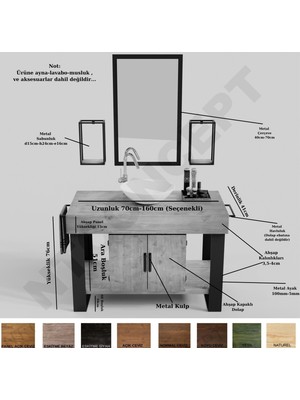 NTConcept Arwen Ayna Çerçeveli Masif Ahşap Lavabo Dolabı HILTON(110CM)