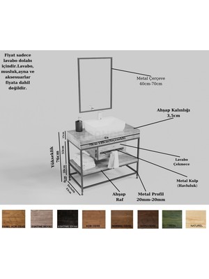 NTConcept Liv Ayna Çerçeveli Masif Ahşap Lavabo Dolabı HILTON(70CM)