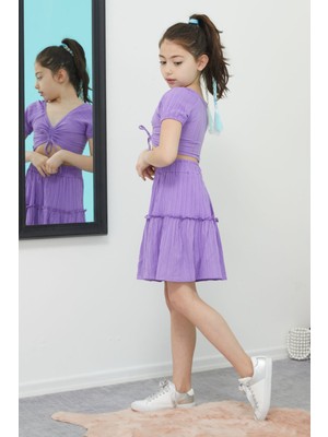 Cansın Mini Mor Etekli Askılı Bluzlu Kız Çocuk Takım 15344