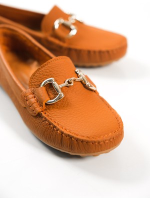 Mubiano Hakiki Deri 203-TB Oval Burunlu Toka Detay Kadın Taba Babet & Loafer Ayakkabı