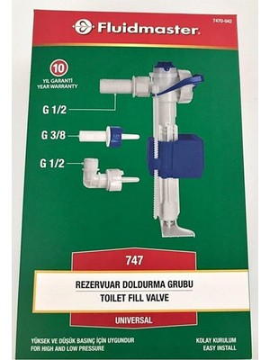 Fluidmaster Vitra Kale Serel Creavit Bocci Uyumlu Gömme Rezervuar Doldurma Grubu / Şamandıra