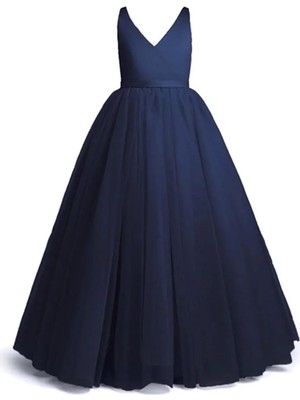 Miço Kids Kız Çocuk Lacivert Abiye Elbise Doğum Günü ve Özel Günler İçin Uzun