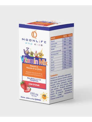 Moonlife Kids Vitamin C Viatamin D ve Çinko Çilek Aromalı Şurup 150 ml