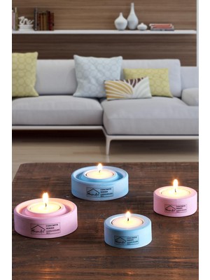 Maison Art Holder | 4'lü Set Mumluk | Tea Light Mumluk Seti | Pembe-Mavi