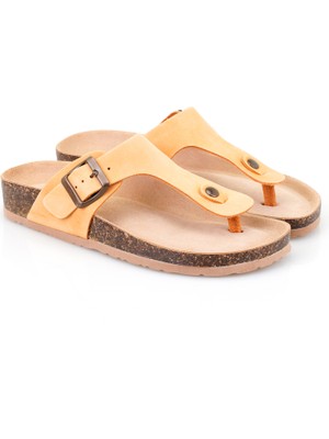 Desa Kaley Sarı Kadın Parmak Arası Nubuk Deri Terlik