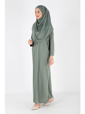 Plistre 2133_Tek Parça Kaymaz Başörtülü Namaz Tesettür Elbise