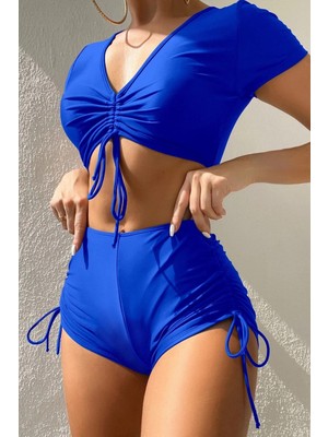 Angelsin Özel Tasarım Yarım Kol Büzgü Detaylı Bikini Takım