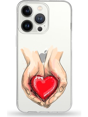 Printify Apple iPhone 13 Pro Max Uyumlu Kapak Kalp Tasarımlı Şeffaf Silikon Kılıf