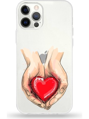 Printify Apple iPhone 12 Pro Max Uyumlu Kapak Kalp Tasarımlı Şeffaf Silikon Kılıf