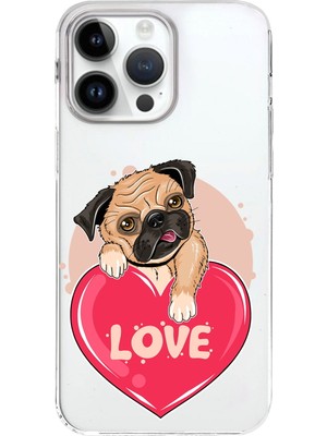 Printify Apple iPhone 14 Pro Max Uyumlu Kapak Loverdog Tasarımlı Şeffaf Silikon Kılıf