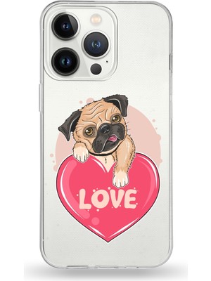 Printify Apple iPhone 13 Pro Uyumlu Kapak Loverdog Tasarımlı Şeffaf Silikon Kılıf