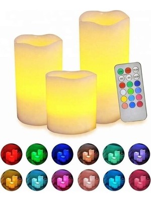 Elif Aksesuar 12 Renk Seçenekli 3 Lü Uzaktan Kumandalı LED Mum Seti