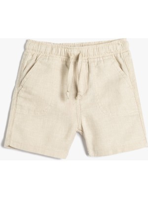 Koton Keten Şort Beli Bağlamalı Cepli