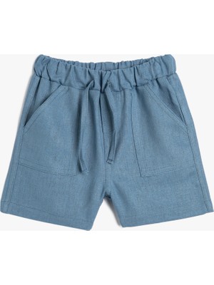 Koton Keten Şort Beli Bağlamlı Cepli
