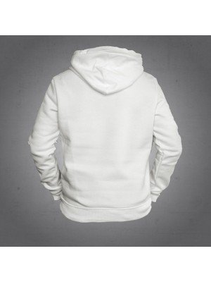 Mikrofon Kapüşonlu Sweatshirt Hoodie Unisex Beyaz