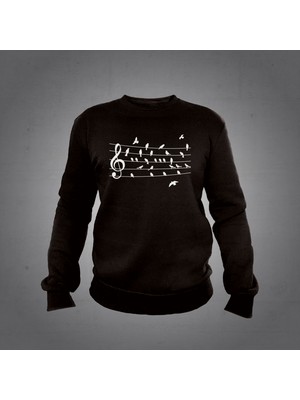 Nota Kuş Siyah Unisex Sweatshirt