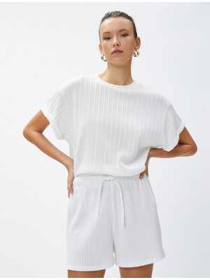 Koton Crop Tişört Kısa Kollu Örgü Motifli
