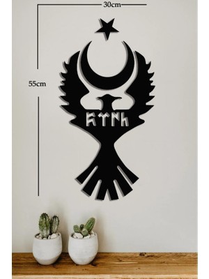 Ensa Design Çift Başlı Kartal Ayyıldız Dekoru-Ahşap Duvar Dekoru-Ahşap TABLO-55X30CM
